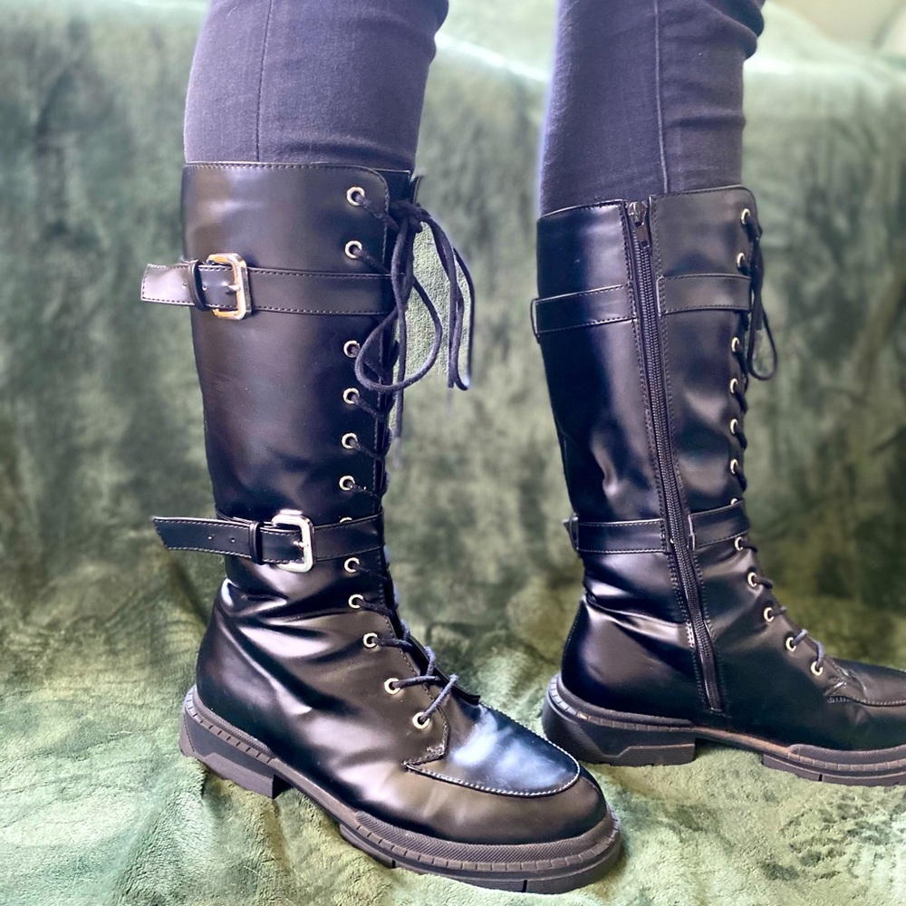 Black mid-calf high boots